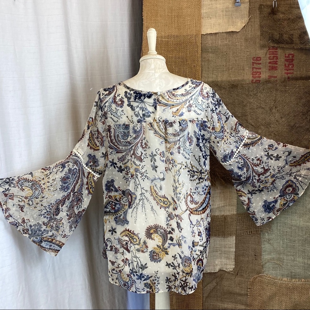 SOLD Sheer Chiffon Bell Sleeve Swiss Dot Top - Picture 6 of 12